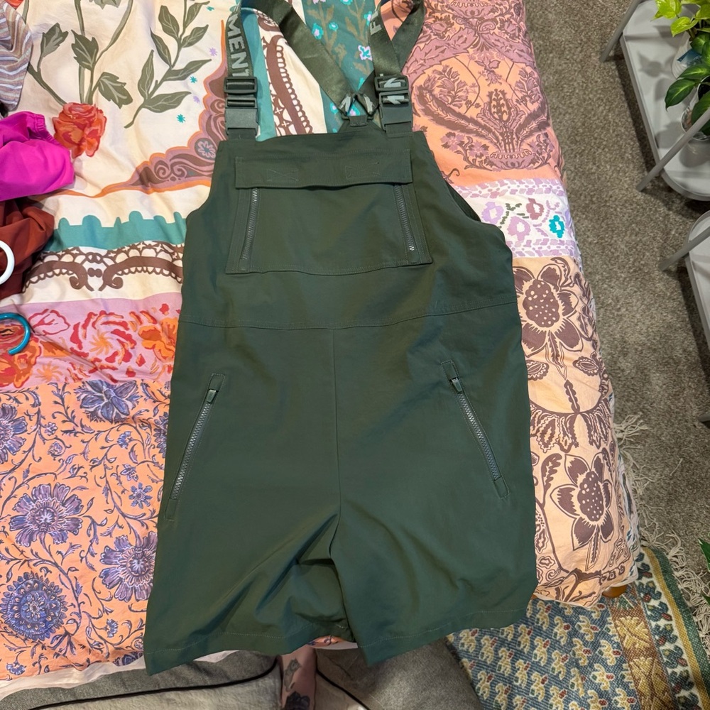 Free People Hit the Hill Shortsie -Olive Green Utility Romper Overalls